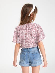 SHEIN 女孩小碎花蝴蝶袖襯衫 - 彩色 - 查看 2