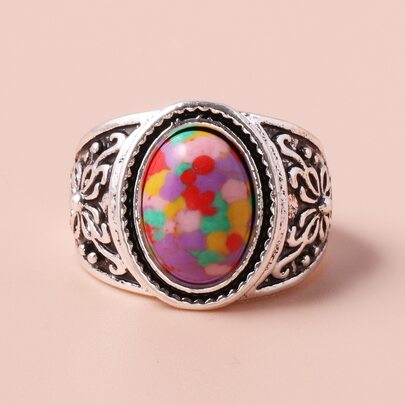 Geometric Decor Textured Metal Ring