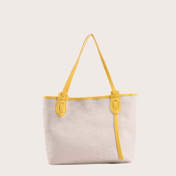 

Cartoon Embossed Tote Bag, Beige