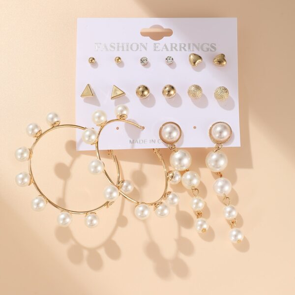 

8pairs Faux Pearl Decor Earrings, Gold