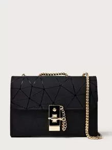 Mini Geometric Graphic Toggle Lock Chain Bag - Black - View 1