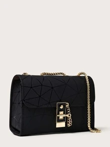 Mini Geometric Graphic Toggle Lock Chain Bag - Black - View 2