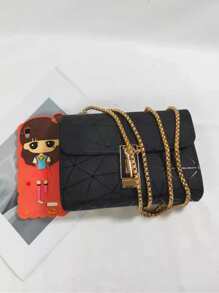 Mini Geometric Graphic Toggle Lock Chain Bag - Black - View 3