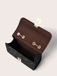 Mini Geometric Graphic Toggle Lock Chain Bag - Black - View 4