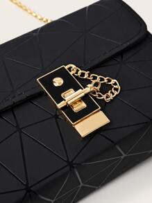 Mini Geometric Graphic Toggle Lock Chain Bag - Black - View 5