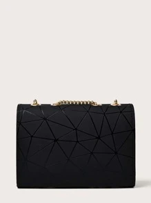 Mini Geometric Graphic Toggle Lock Chain Bag - Black - View 6