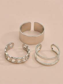 3入組鏤空戒指 - 銀色 - 查看 3