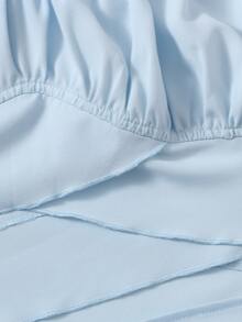 Áo sơ mi Hội Chữ thập Xù Buộc lại Nếp gấp Phần Ngực màu trơn Boho - Màu xanh nhạt - Xem 5