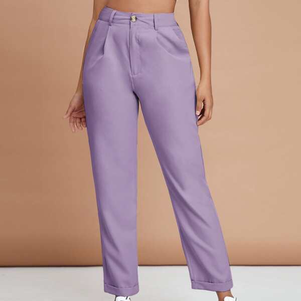

High Waist Slant Pocket Tapered Pants, Lilac purple