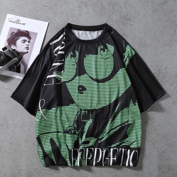 

Men Figure And Letter Graphic Tee, Black