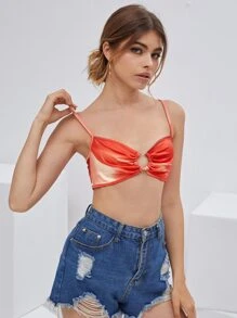 SHEIN VCAY 紮染金屬圓環細節結飾露背吊帶上衣 - 彩色 - 查看 4