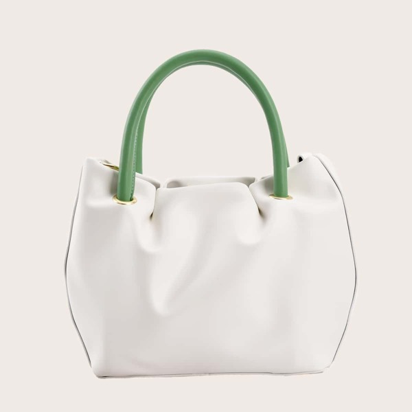 

Minimalist Ruched Satchel Bag, Beige