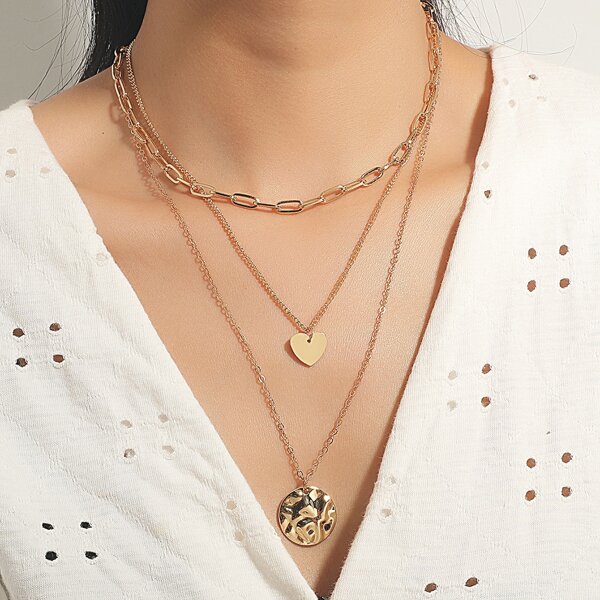 

Heart Charm Layered Necklace, Gold