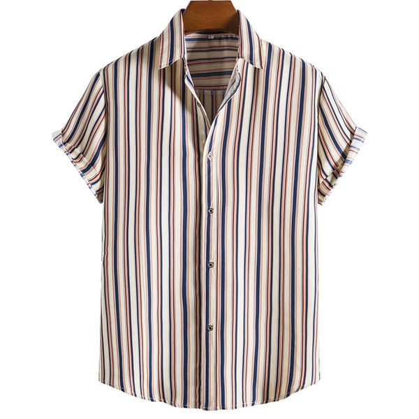 

Men Striped Curved Hem Tee, Beige