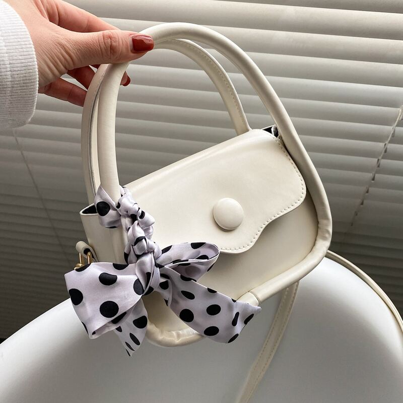 

Twilly Scarf Decor Satchel Bag, White