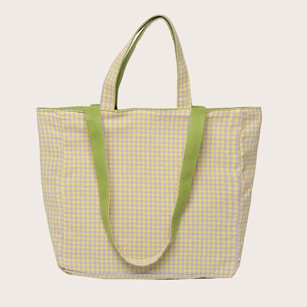 

Tartan Large Capacity Tote Bag, Green