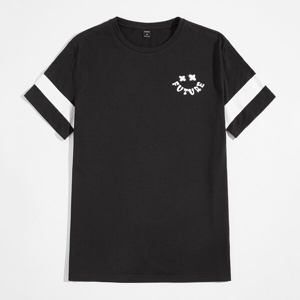 

Men Letter and Graphic Print Contrast Panel Tee, Black