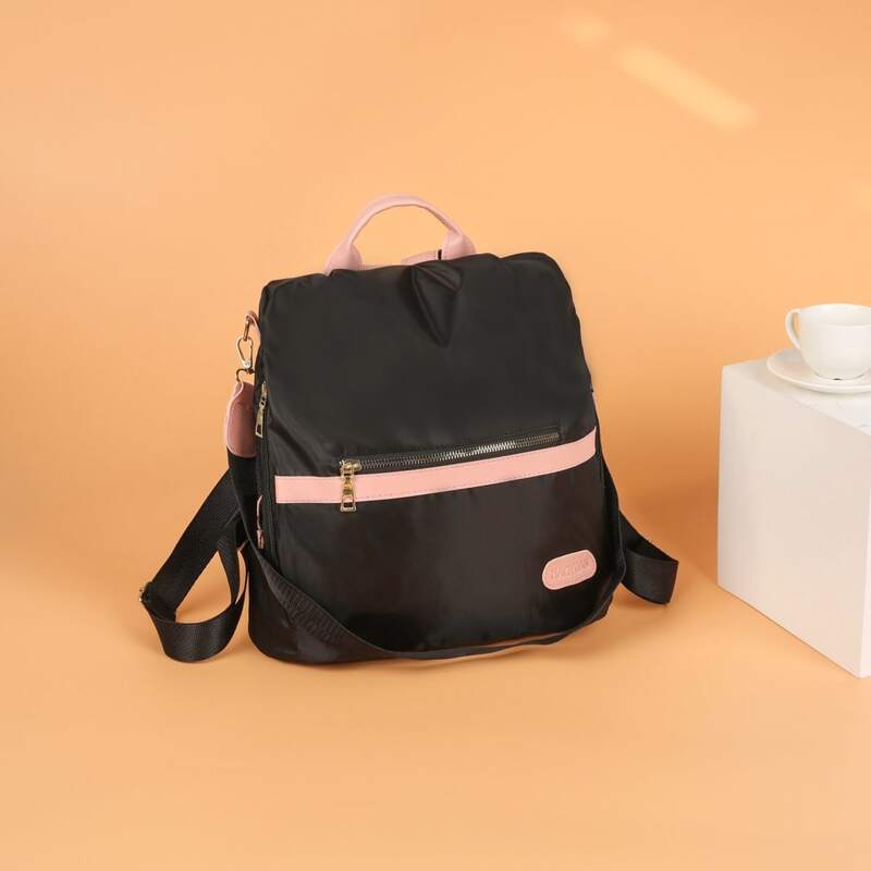 

Zip Front Backpack With Detachable Strap, Black