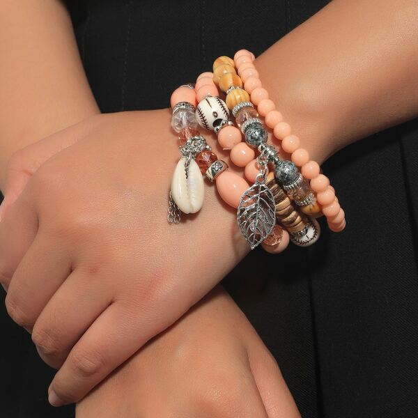 

4pcs Beaded Bracelet, Multicolor