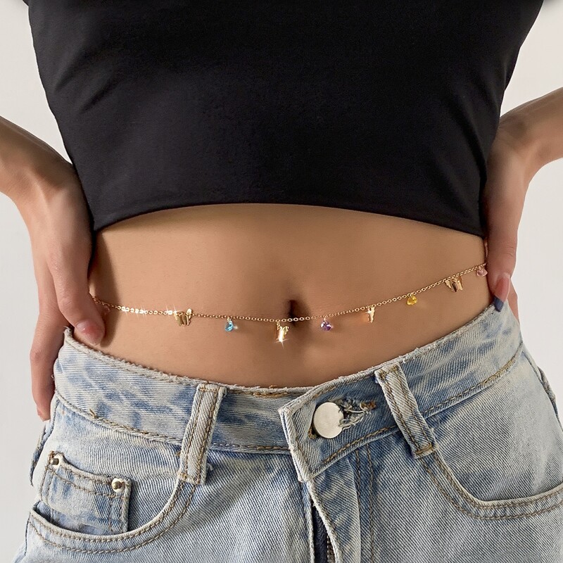 

1pc Butterfly & Heart Waist Chain, Gold
