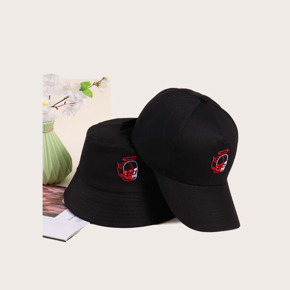 

Guys Embroidered Baseball Cap & Bucket Hat, Black