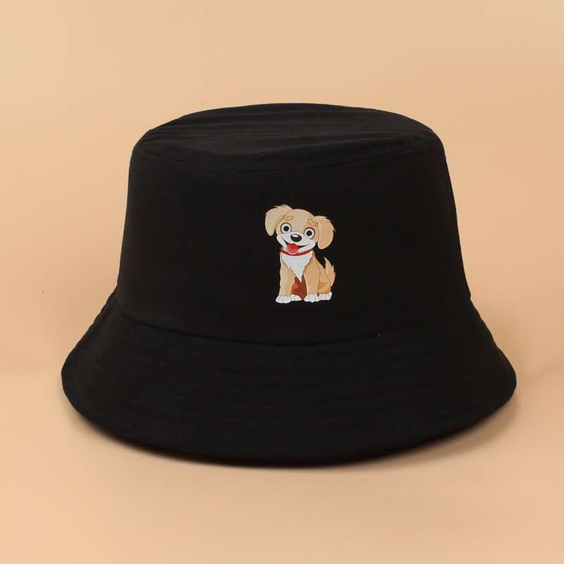 

Cartoon Dog Graphic Bucket Hat, Black