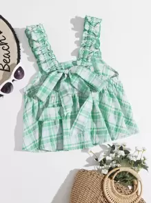 SHEIN Unity 褶邊帶後繫帶格紋背心上衣 - 彩色 - 查看 1