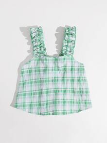 SHEIN Unity 褶邊帶後繫帶格紋背心上衣 - 彩色 - 查看 3