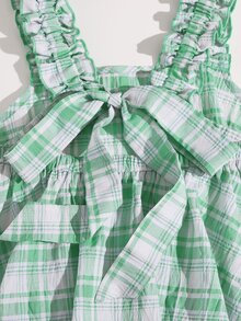 SHEIN Unity 褶邊帶後繫帶格紋背心上衣 - 彩色 - 查看 5