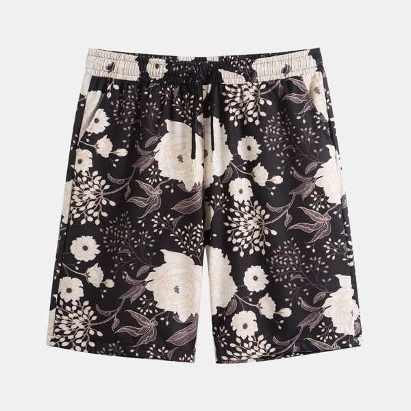 

Men Floral Print Drawstring Waist Shorts, Multicolor