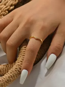 方晶鋯石裝飾開口戒指 - 金黃色 - 查看 1