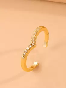 方晶鋯石裝飾開口戒指 - 金黃色 - 查看 2