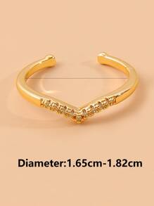 方晶鋯石裝飾開口戒指 - 金黃色 - 查看 3