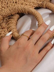 方晶鋯石裝飾開口戒指 - 金黃色 - 查看 4