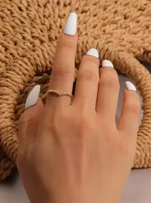 方晶鋯石裝飾開口戒指 - 金黃色 - 查看 5