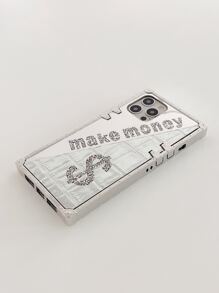1pc 'make Money' Mirror Rhinestone Inlay Phone Case Compatible With Iphone 13