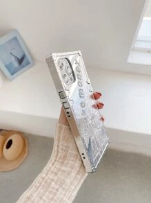 1pc 'make Money' Mirror Rhinestone Inlay Phone Case Compatible With Iphone 13