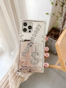 1pc 'make Money' Mirror Rhinestone Inlay Phone Case Compatible With Iphone 13