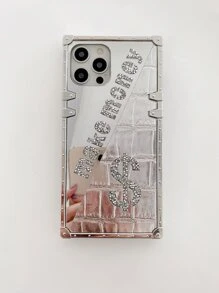 1pc 'make Money' Mirror Rhinestone Inlay Phone Case Compatible With Iphone 13