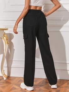 SHEIN Slant Pocket Cargo Trousers - Black - View 2