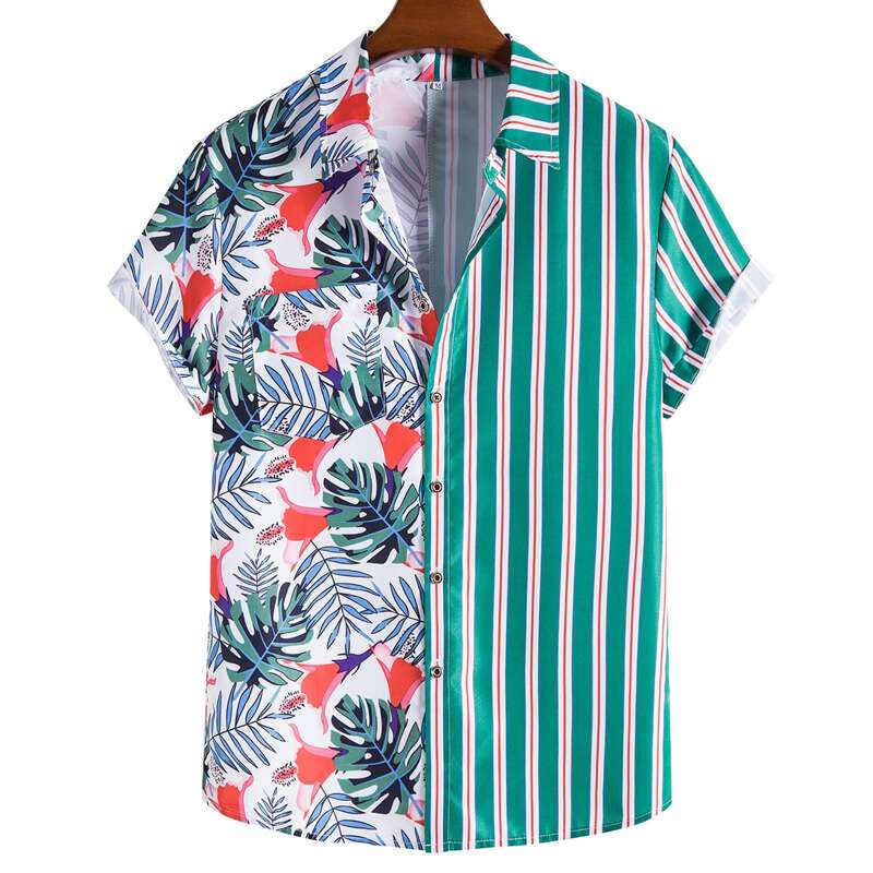 

Guys Striped & Tropical Print Shirt, Multicolor