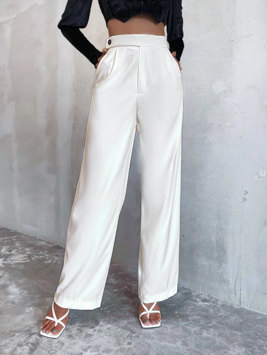Aveloria Slant Pocket Wide Leg Trousers - White - View 1