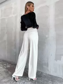 Aveloria Slant Pocket Wide Leg Trousers - White - View 2