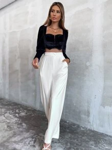 Aveloria Slant Pocket Wide Leg Trousers - White - View 3