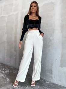 Aveloria Slant Pocket Wide Leg Trousers - White - View 6