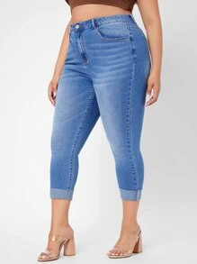SHEIN 大碼緊身牛仔褲 - 淺色水洗藍 - 查看 3