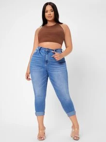 SHEIN 大碼緊身牛仔褲 - 淺色水洗藍 - 查看 5