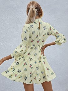 SHEIN Unity 印花荷葉邊下擺連衣裙 - 米色 - 查看 2