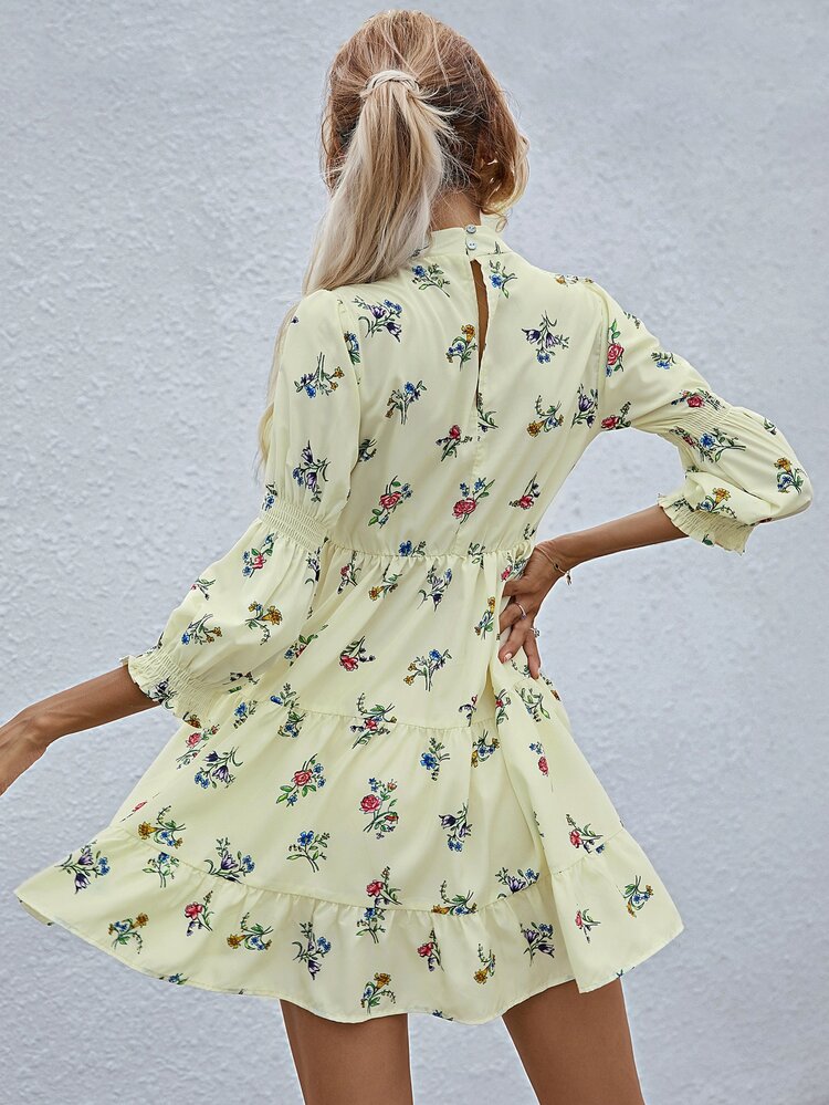 SHEIN Unity 印花荷葉邊下擺連衣裙 - 米色 - 查看 2