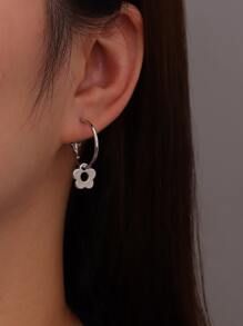 花朵耳墜 - 銀色 - 查看 1